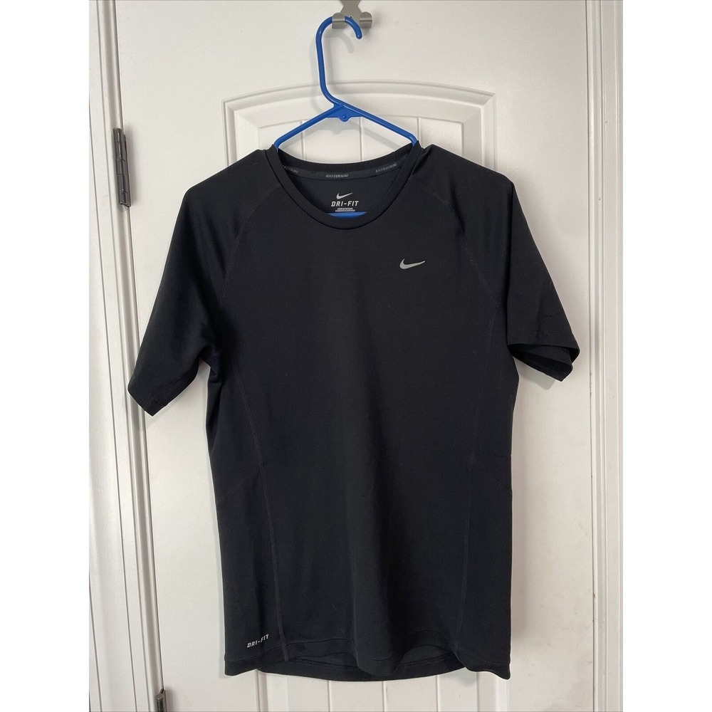 NIKE Men Adult Small Black Activewear DRI FIT Logo Crew Neck T Shirt